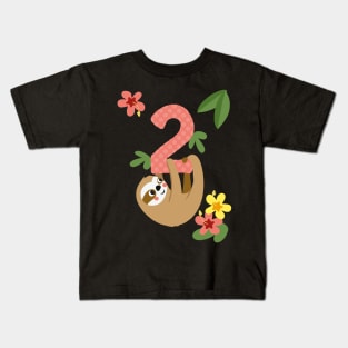 Turning 2 Cute Hanging Sloth Kids T-Shirt